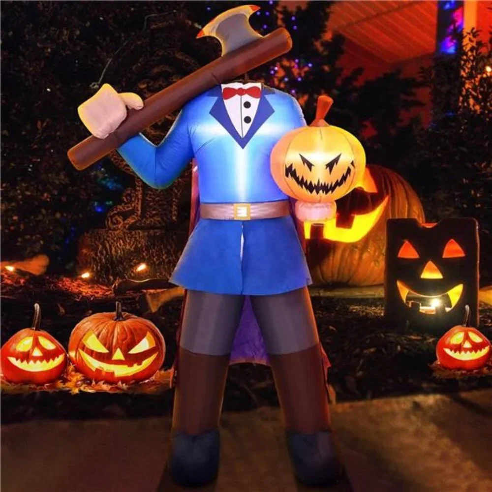 8FT Halloween Inflatables Headless Pumpkin Knight Outside Decoration Blow Up